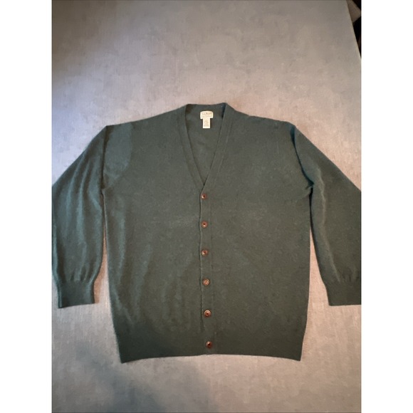 Vintage LL Bean Cardigan Sweater Cashmere Wool Men's XL Tall Green Grandpa 80's - Picture 1 of 10